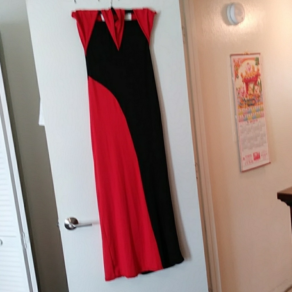 Strapless black and red maxi dress